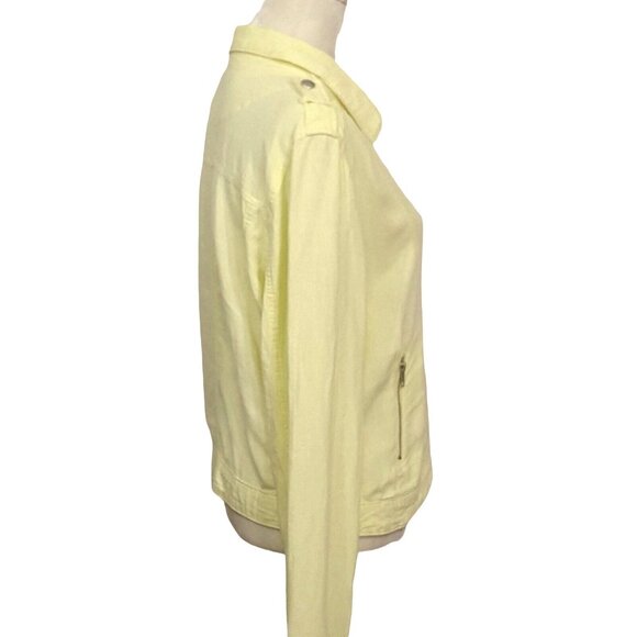 Maurices Moto Jacket M Yellow Linen Blend Asymmetric Zip Casual Lightweight - Picture 5 of 8
